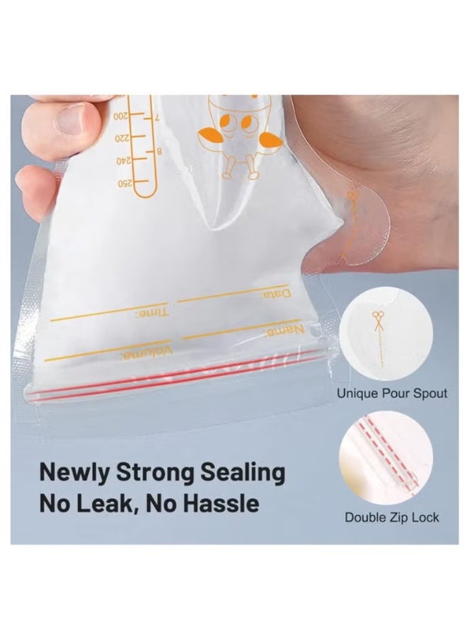 ColaBear 50Pcs 250ML Breastmilk Storage Bags for Breastfeeding Doubled Sealed Breast Milk Storing Bags BPA Free Self Standing Breastmilk Bags - Image 3